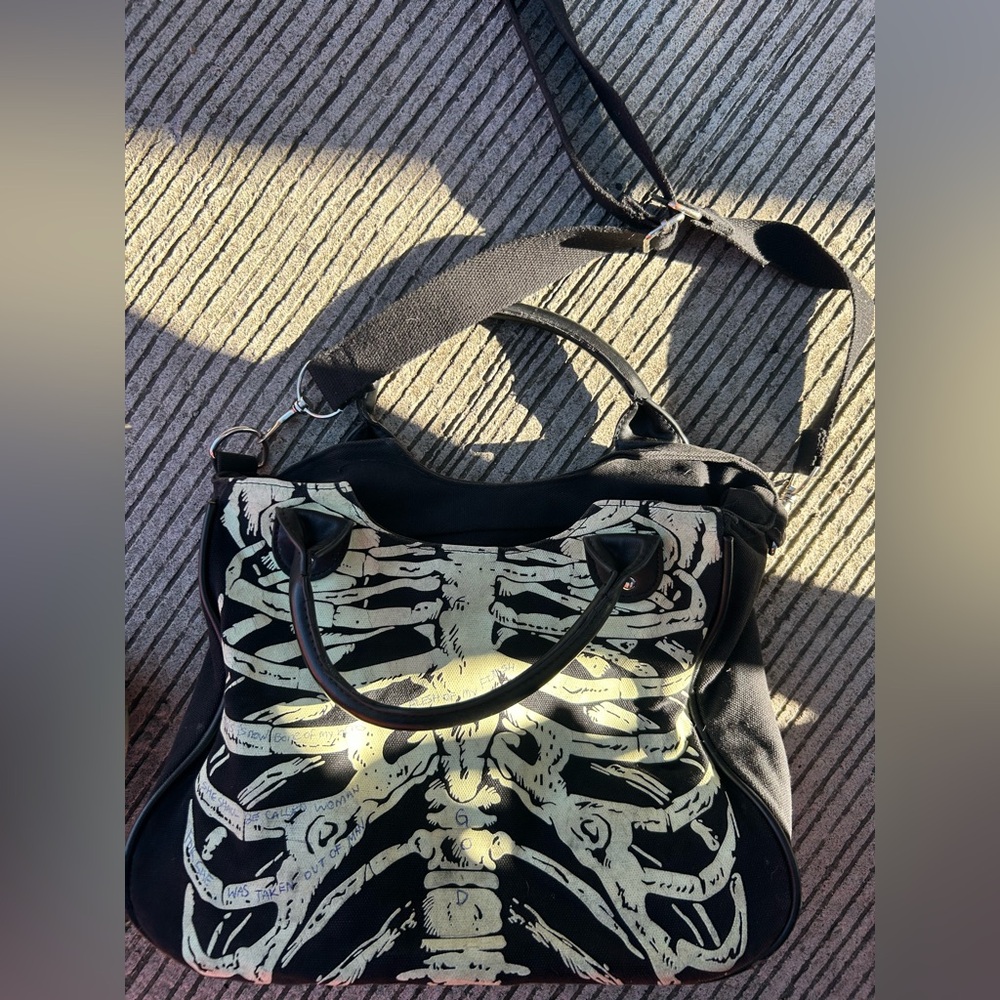 Banned apparel brand Glow dark Halloween bones handbag purse canvas skeleton